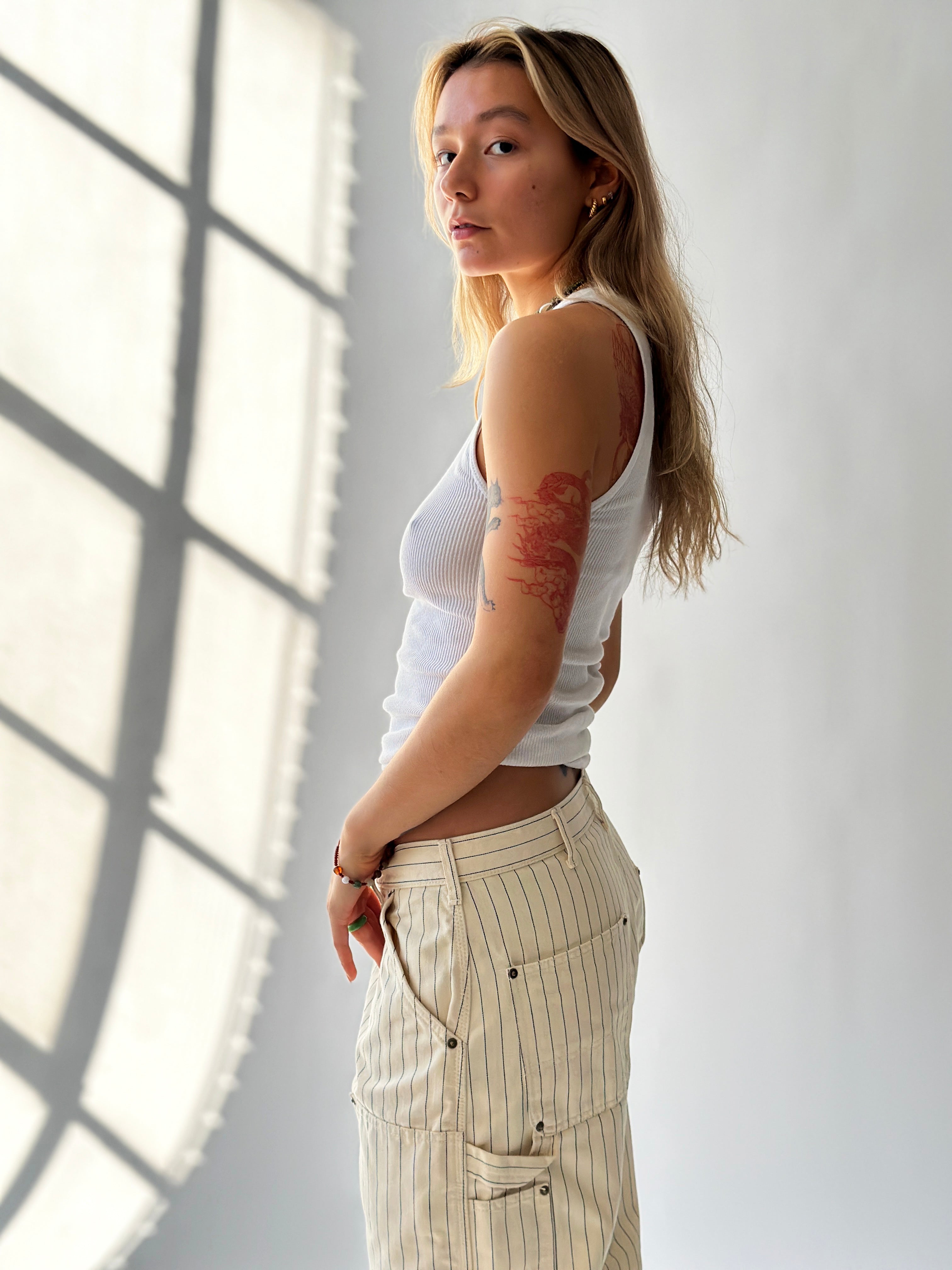 Pinstripe-Double Knee Pants Ivory