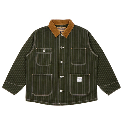 PINSTRIPED CHORE JACKET / DARK GREEN