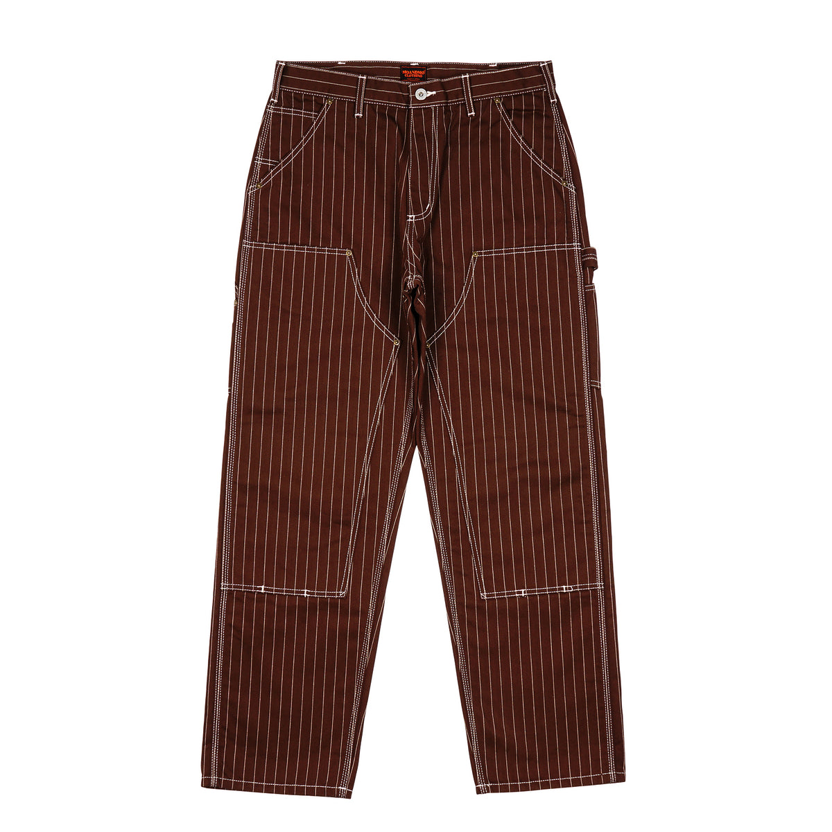 PINSTRIPED DOUBLE KNEE PANTS / BROWN