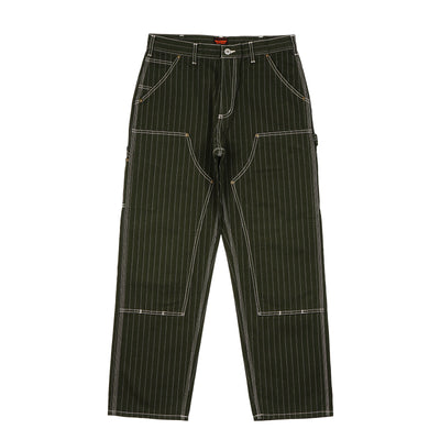 PINSTRIPED DOUBLE KNEE PANTS / DARK GREEN