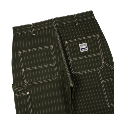 PINSTRIPED DOUBLE KNEE PANTS / DARK GREEN