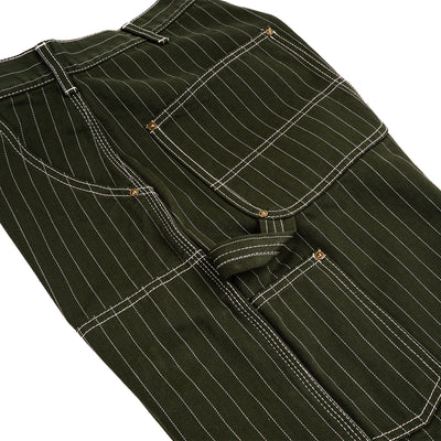 PINSTRIPED DOUBLE KNEE PANTS / DARK GREEN
